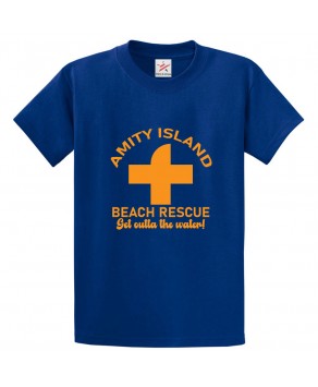 Amity Island Beach Rescue Get Outta The Water Classic Unisex Kids and Adults T-Shirt For Movie Show Fans